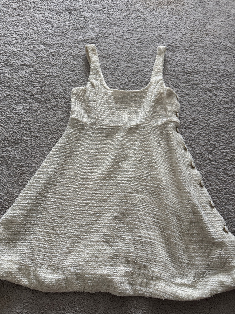 Zara Cream Textured Mini Dress with Side Button Detail